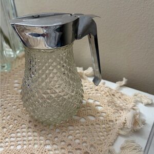 Vintage pressed glass Diamond Cut Maple Syrup creamer Dispenser